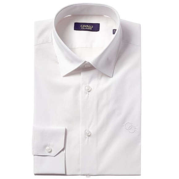 Cavalli Class Mens White Slim Fit Dress Shirt 18 NEW NWT - Picture 1 of 7